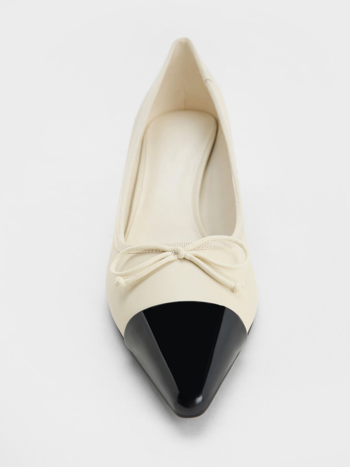 Bow Pointed Cap-Toe Pumps, Chalk, hi-res