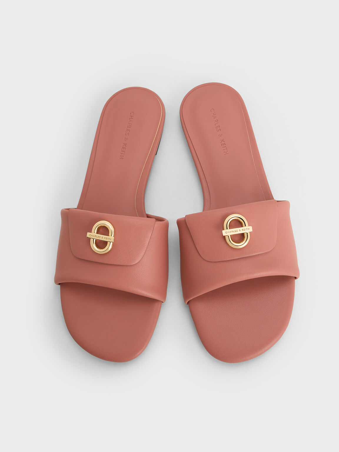 Metallic-Accent Slide Sandals, Pink, hi-res