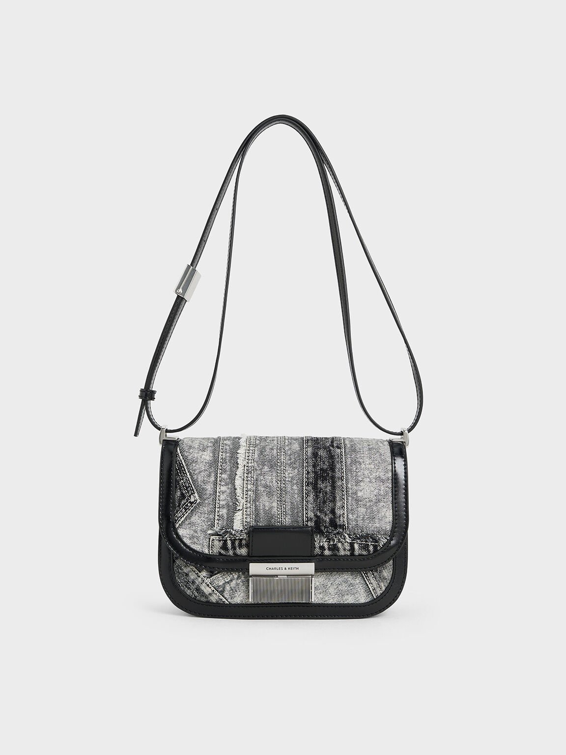 Sac patchwork en denim Charlot, Noir, hi-res