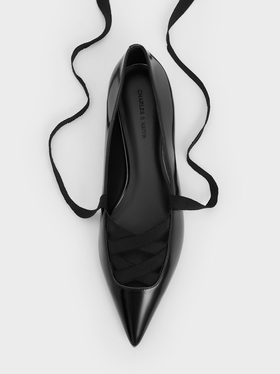 Pointed-Toe Tie-Around Ballet Flats, Black Box, hi-res