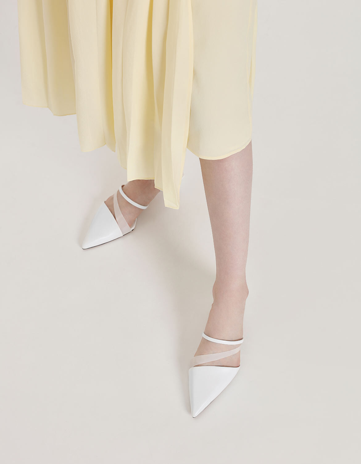 White Asymmetrical Kitten Heel Mules 