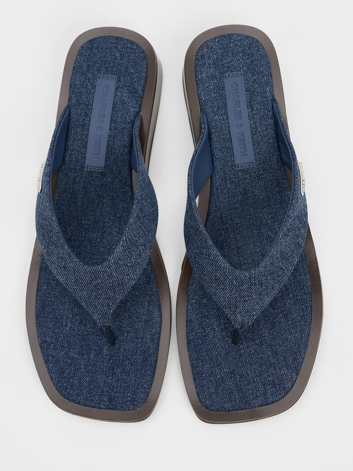 Denim V-Strap Wedge Thong Sandals, Blue, hi-res