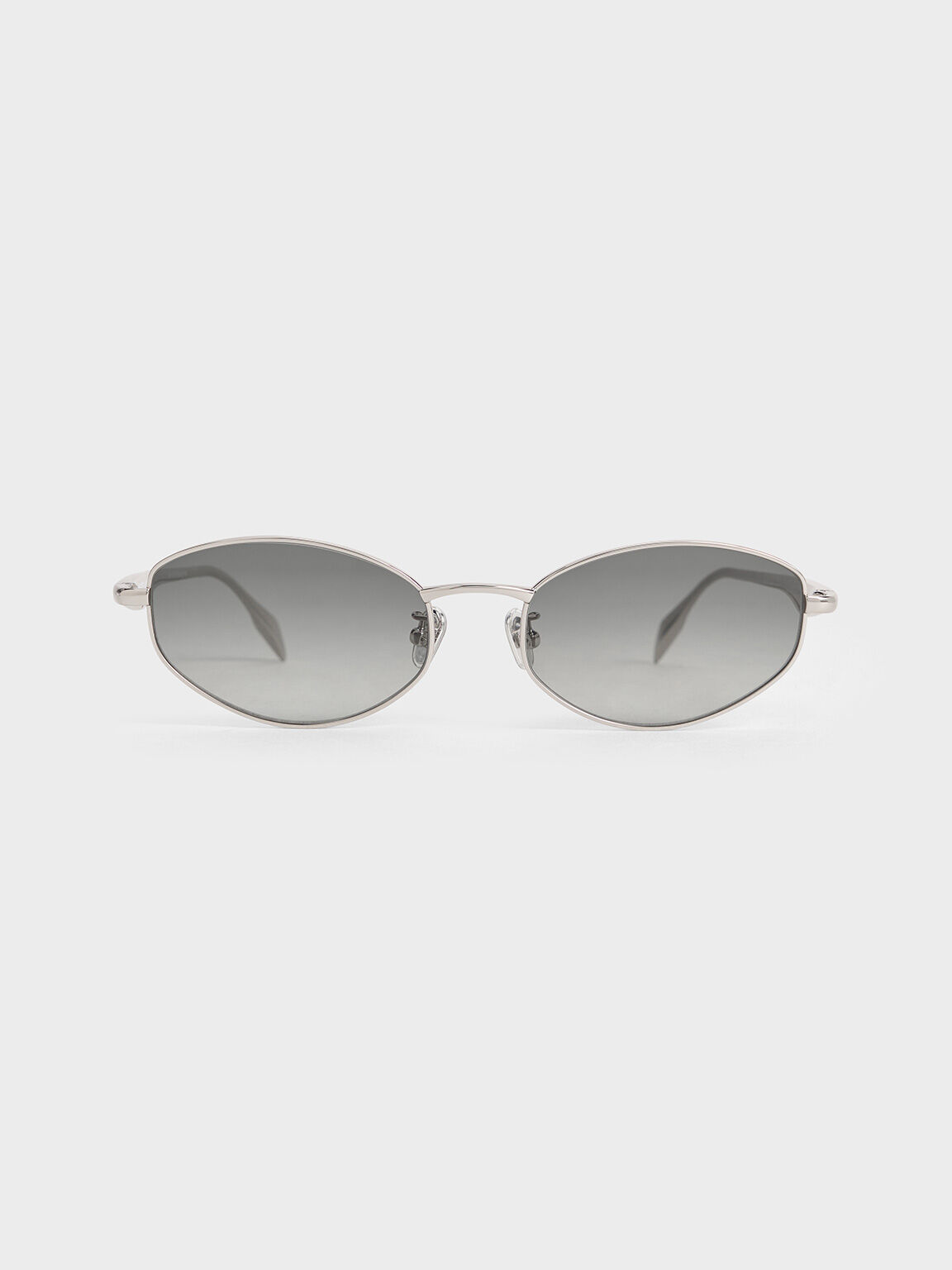 Crystal-Accent Oval Sunglasses, Silver, hi-res