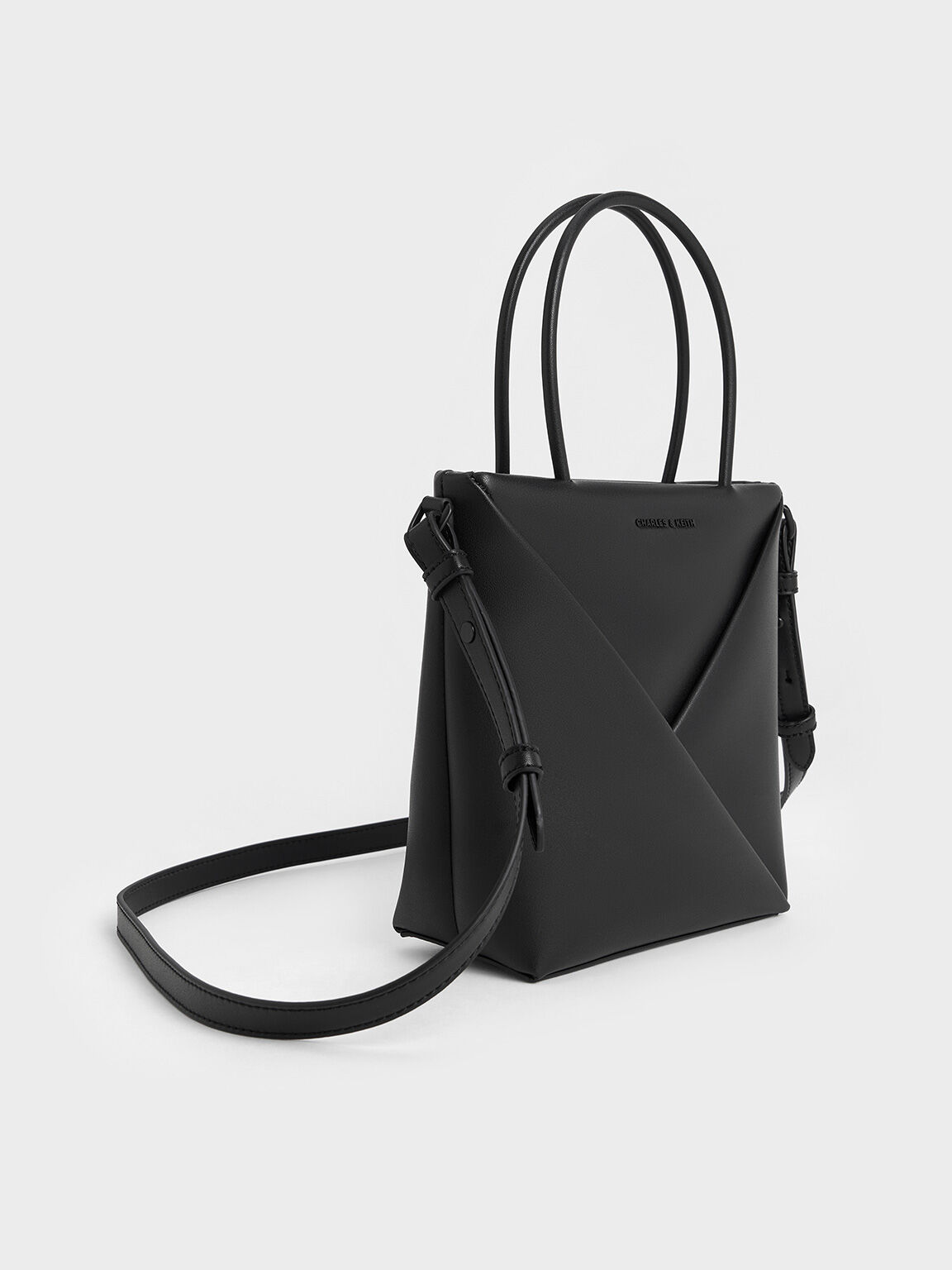 Bolso tote geométrico Midori alargado, negro azabache, hi-res