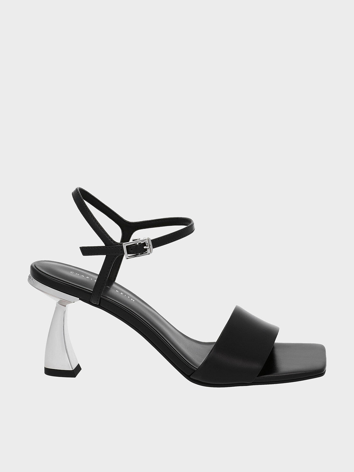 Black Open Toe Curved Heel Sandals - CHARLES & KEITH BG