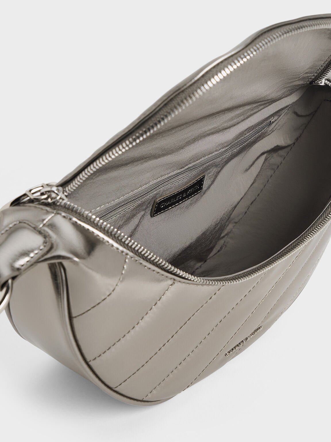 Philomena Metallic Half-Moon Crossbody Bag, Pewter, hi-res