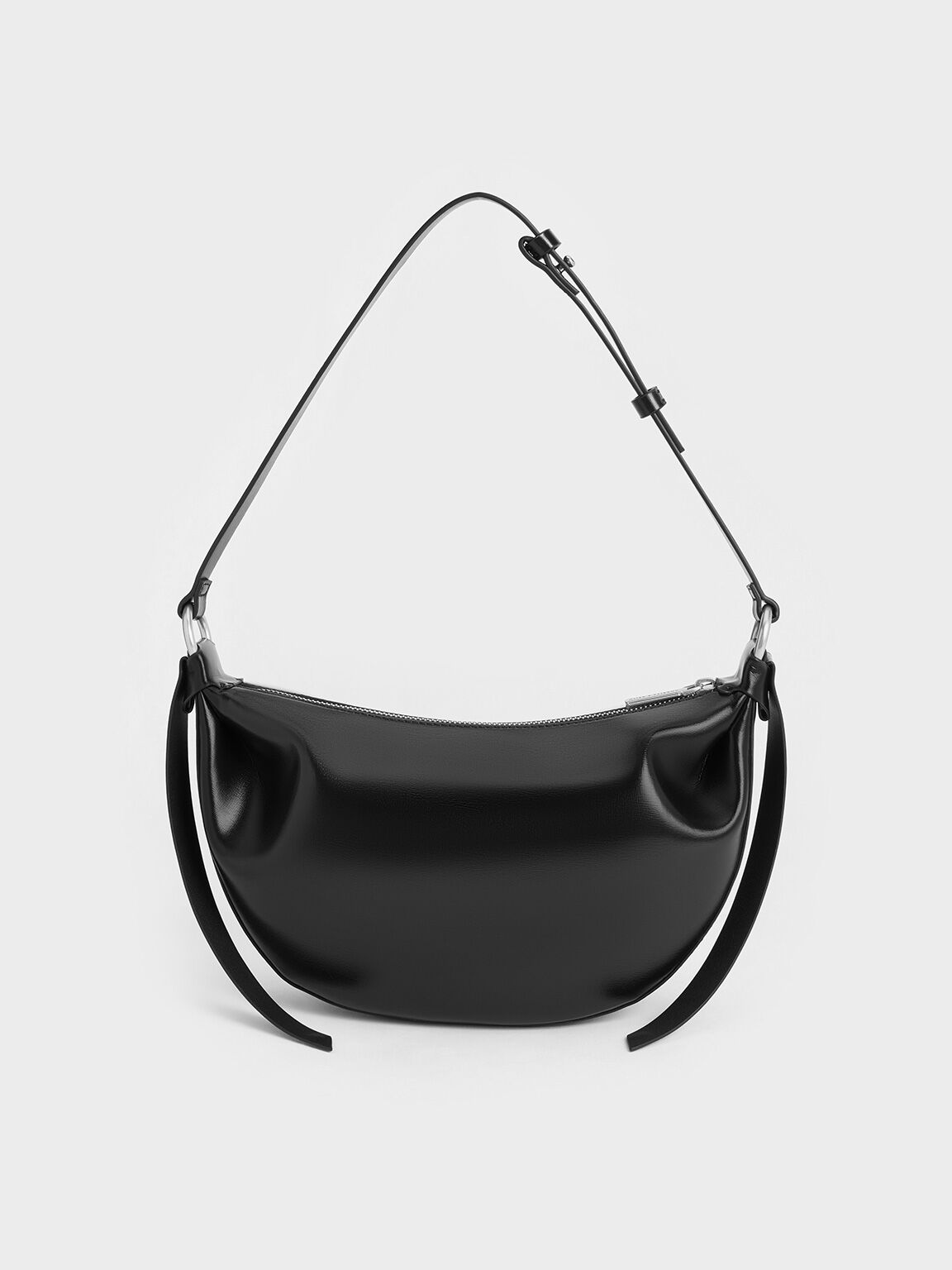 Sac porté épaule demi-lune Caia, Noir, hi-res