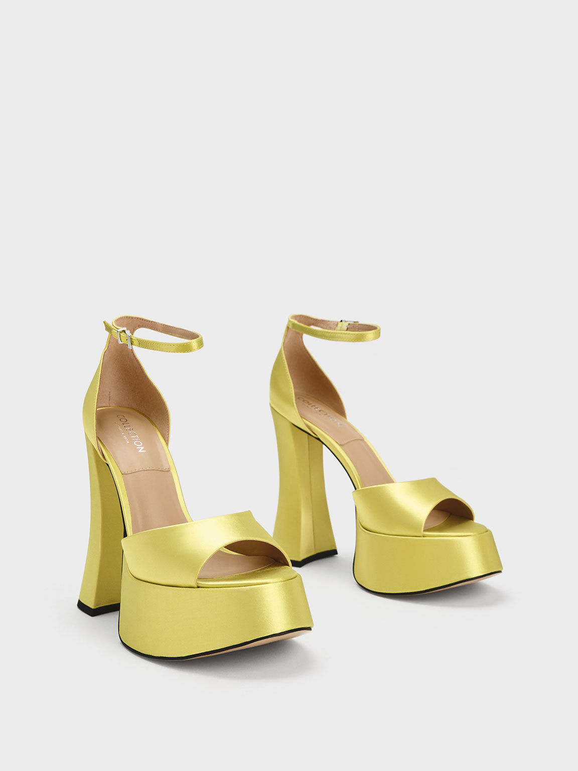 ZARA Heeled Platform Shoes With Satin Effect Fabric neon green | Zara heels,  Platform shoes, Heels