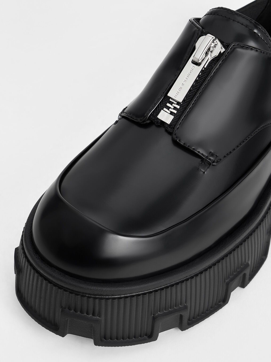 Zip-Up Platform Loafers, Black Box, hi-res