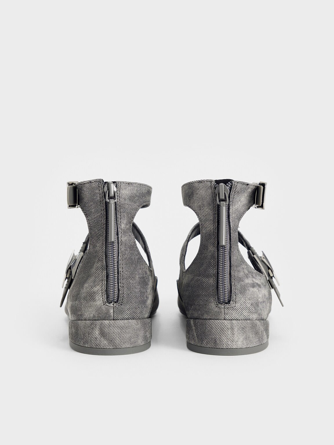 Robbie Denim-Effect Pointed-Toe Mary Jane Flats, Dark Grey, hi-res