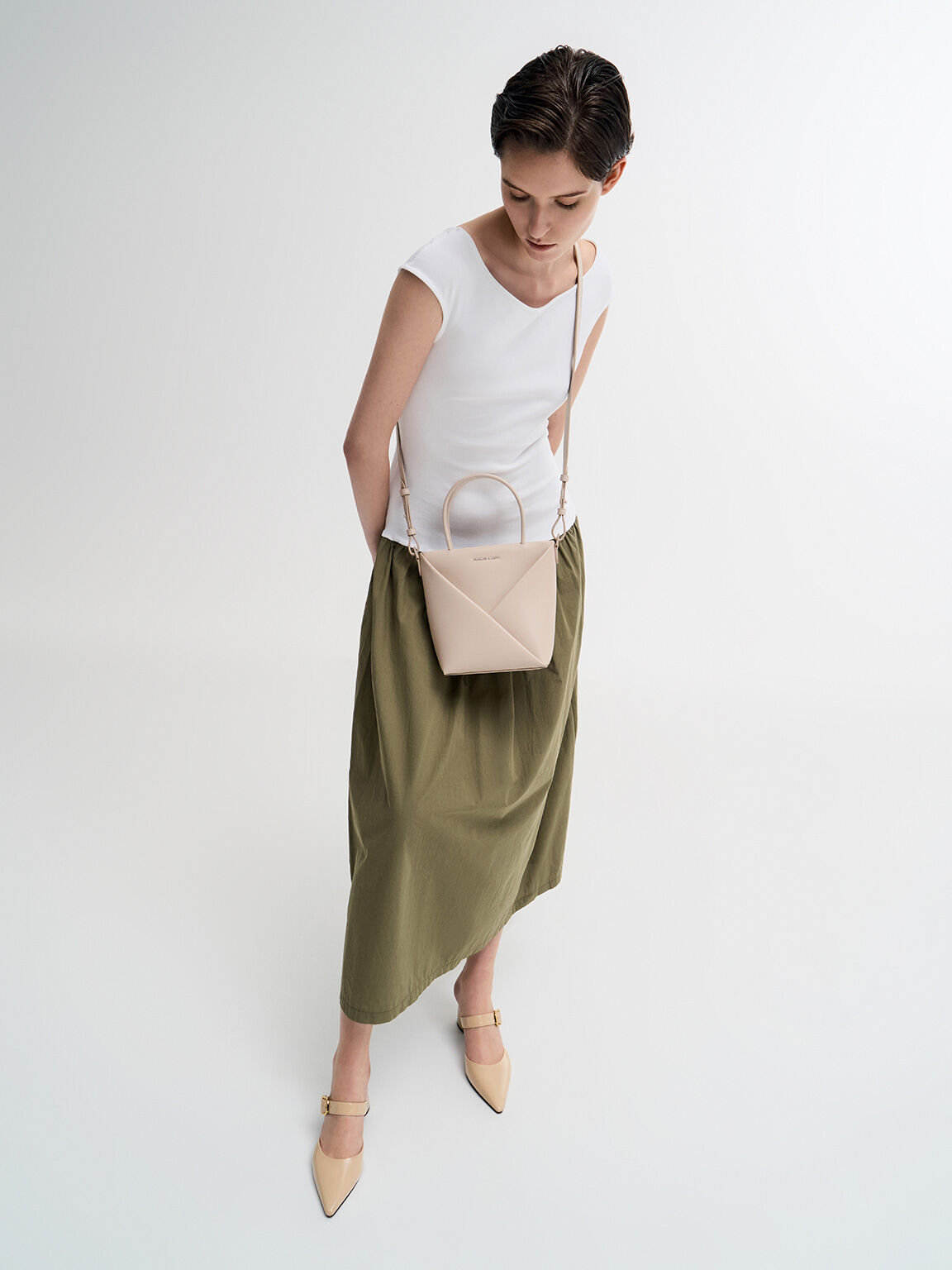 Bolso tote geométrico Midori alargado, Oat, hi-res