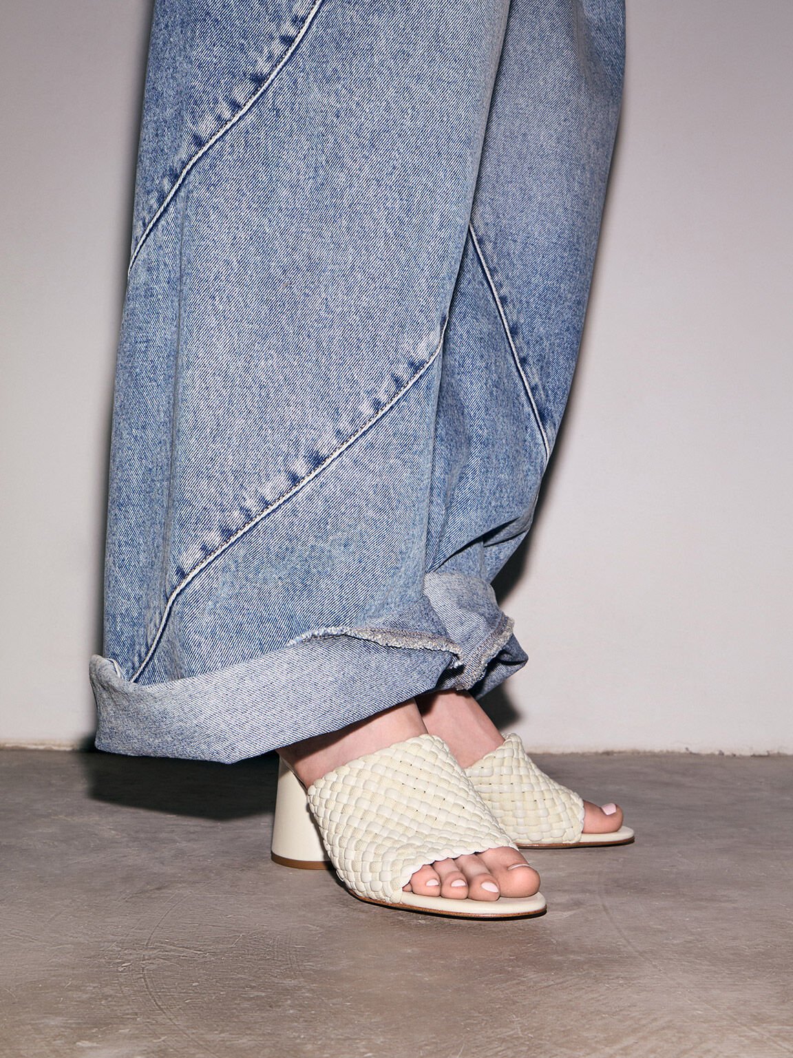 Interwoven Block Heel Mules, Chalk, hi-res