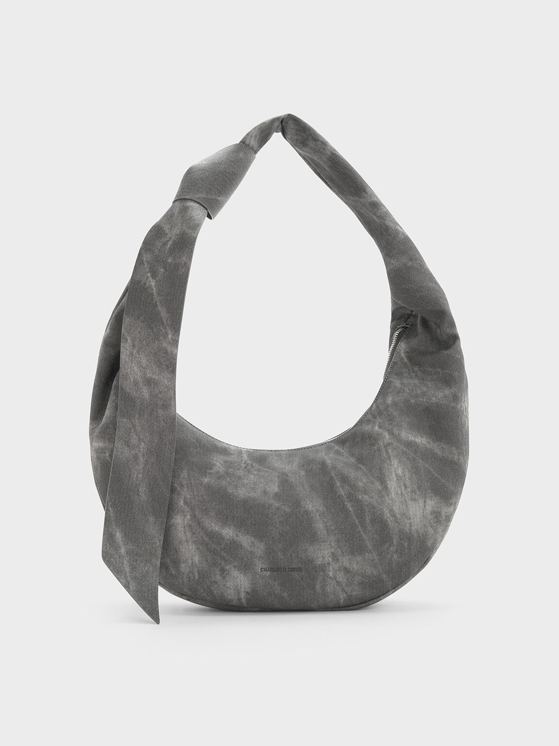 Sac hobo incurvé à noeud Toni en denim, Gris Foncé, hi-res