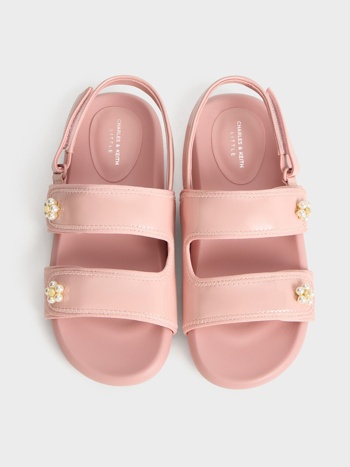 Girls' Patent Beaded-Flower Sandals, Blush, hi-res