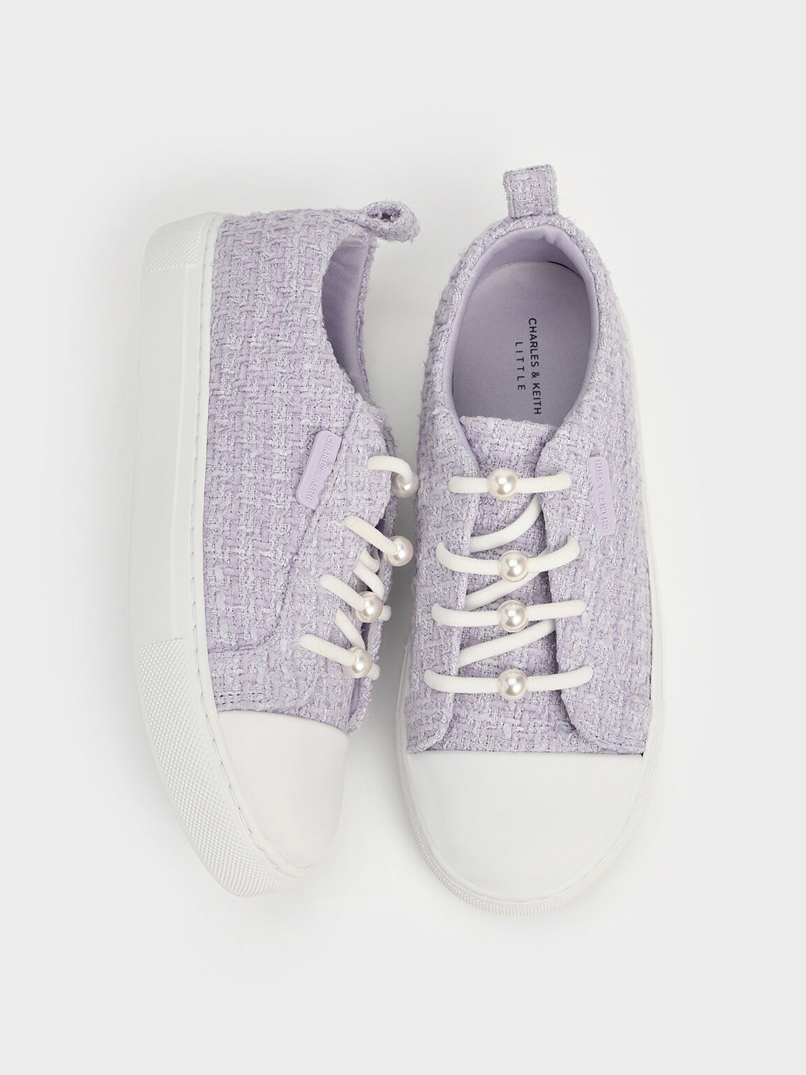 Zapatillas deportivas de tweed para niñas con adornos de perlas, Lila, hi-res