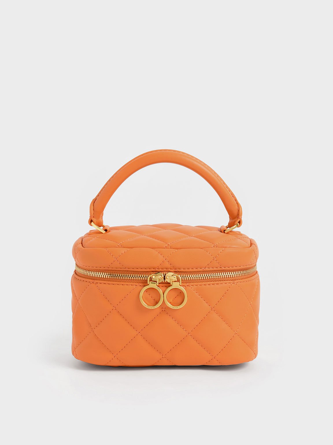 Quilted Two-Way Zip Mini Bag, Orange, hi-res