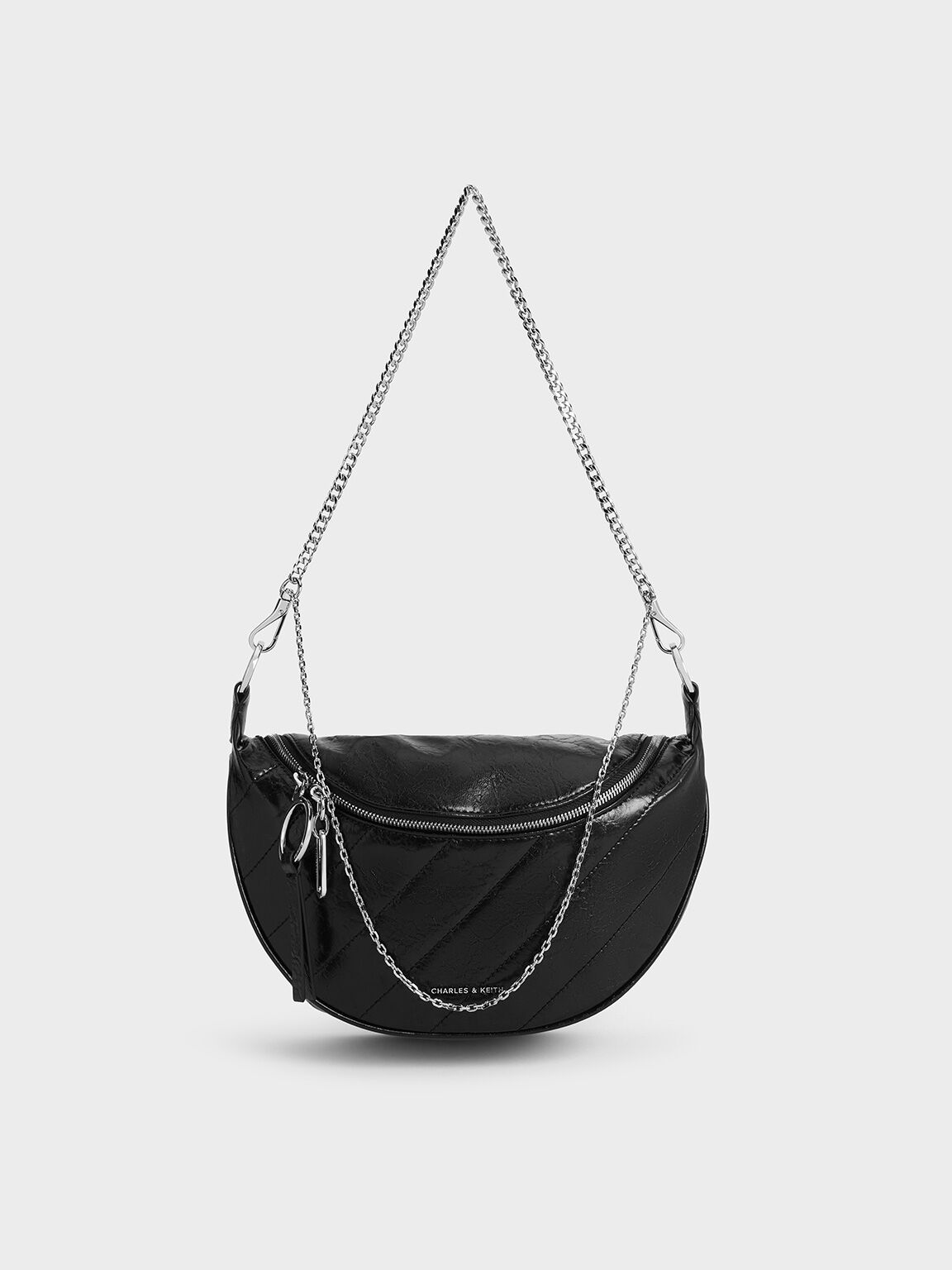 Philomena Crinkle-Effect Half-Moon Crossbody Bag, Noir, hi-res