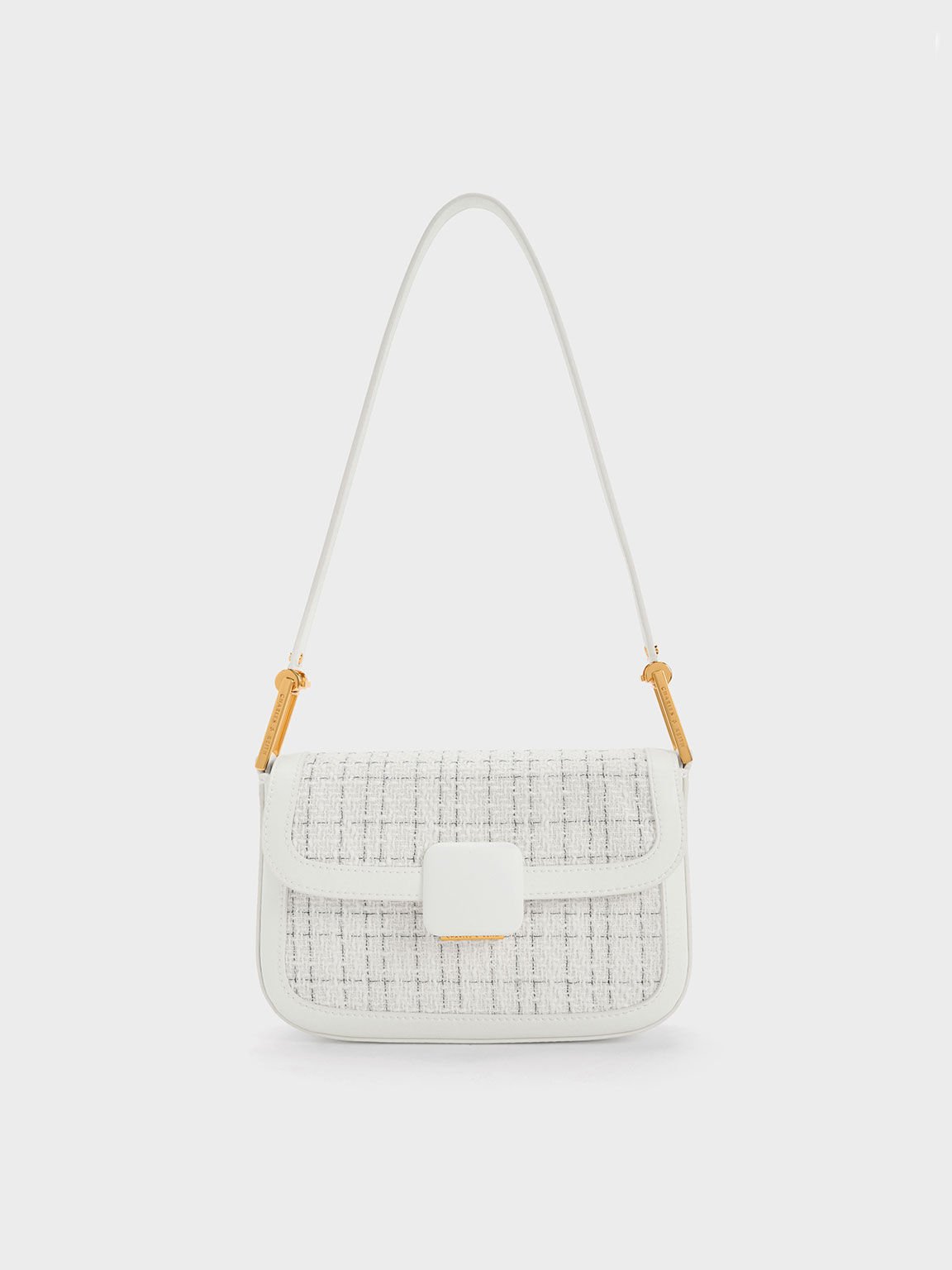 Sac porté épaule en tricot à bouton-poussoir carré Koa, Blanc, hi-res