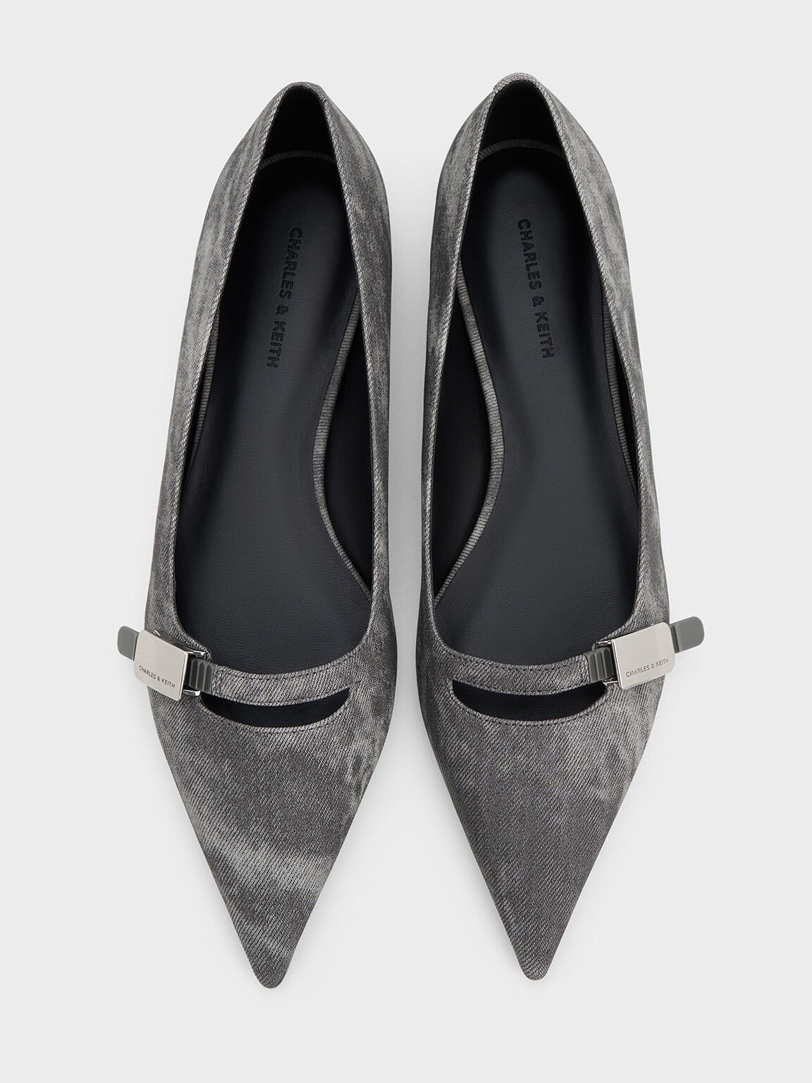 Robbie Denim-Effect Pointed-Toe Ballet Flats, Dark Grey, hi-res