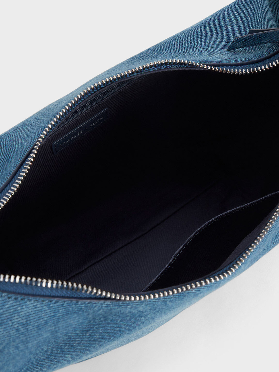 Odella Denim Curved Hobo Bag, Denim Blue, hi-res