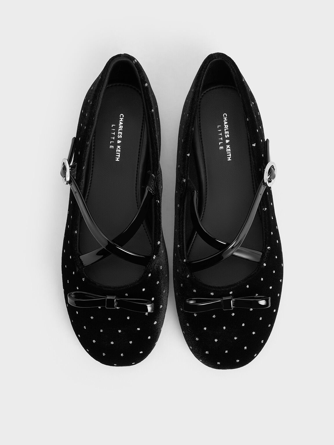 Girls' Velvet Dotted Bow Mary Janes, Black Textured, hi-res