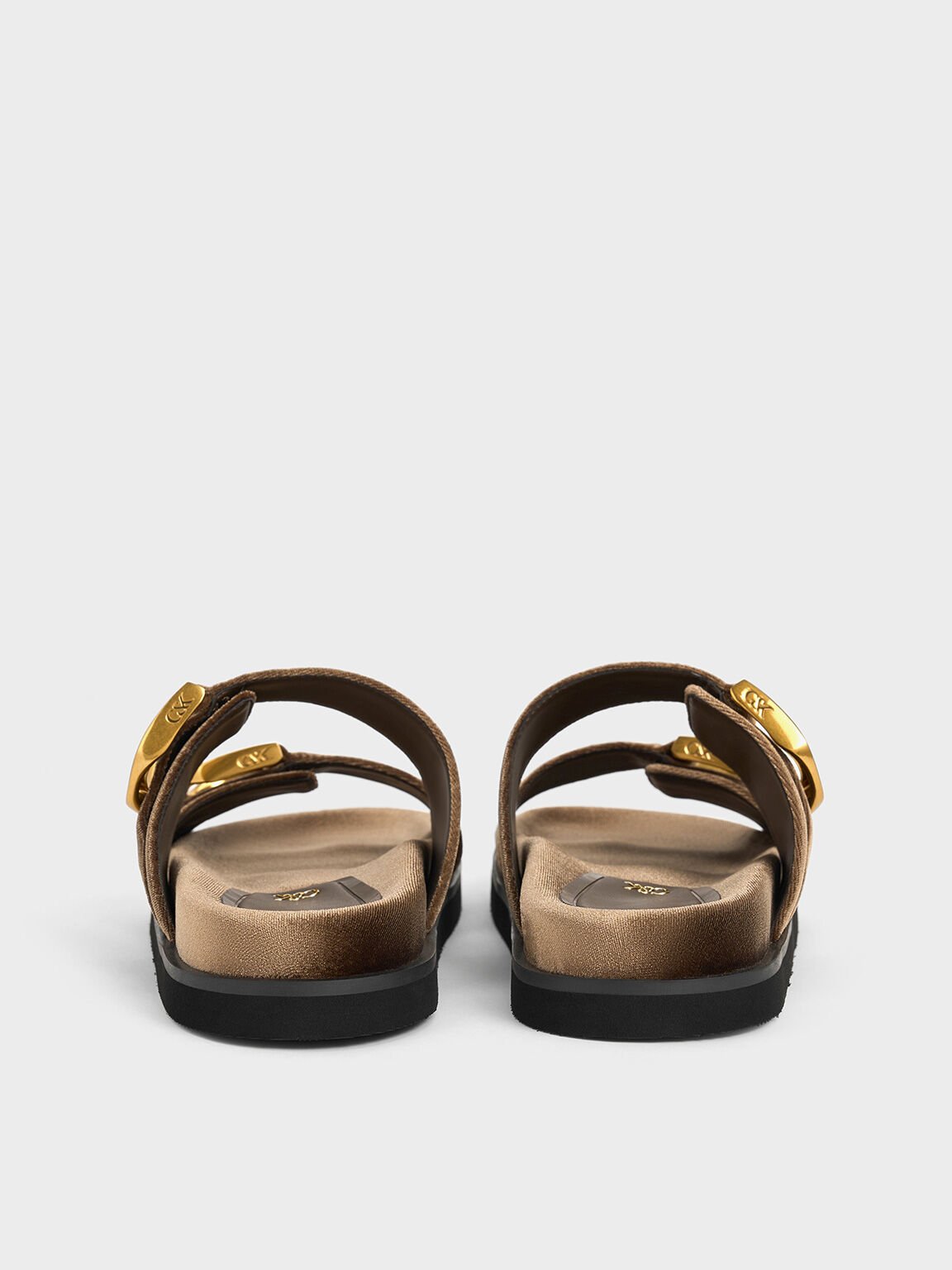 Gabine Velvet Buckle Sandals, Brown, hi-res