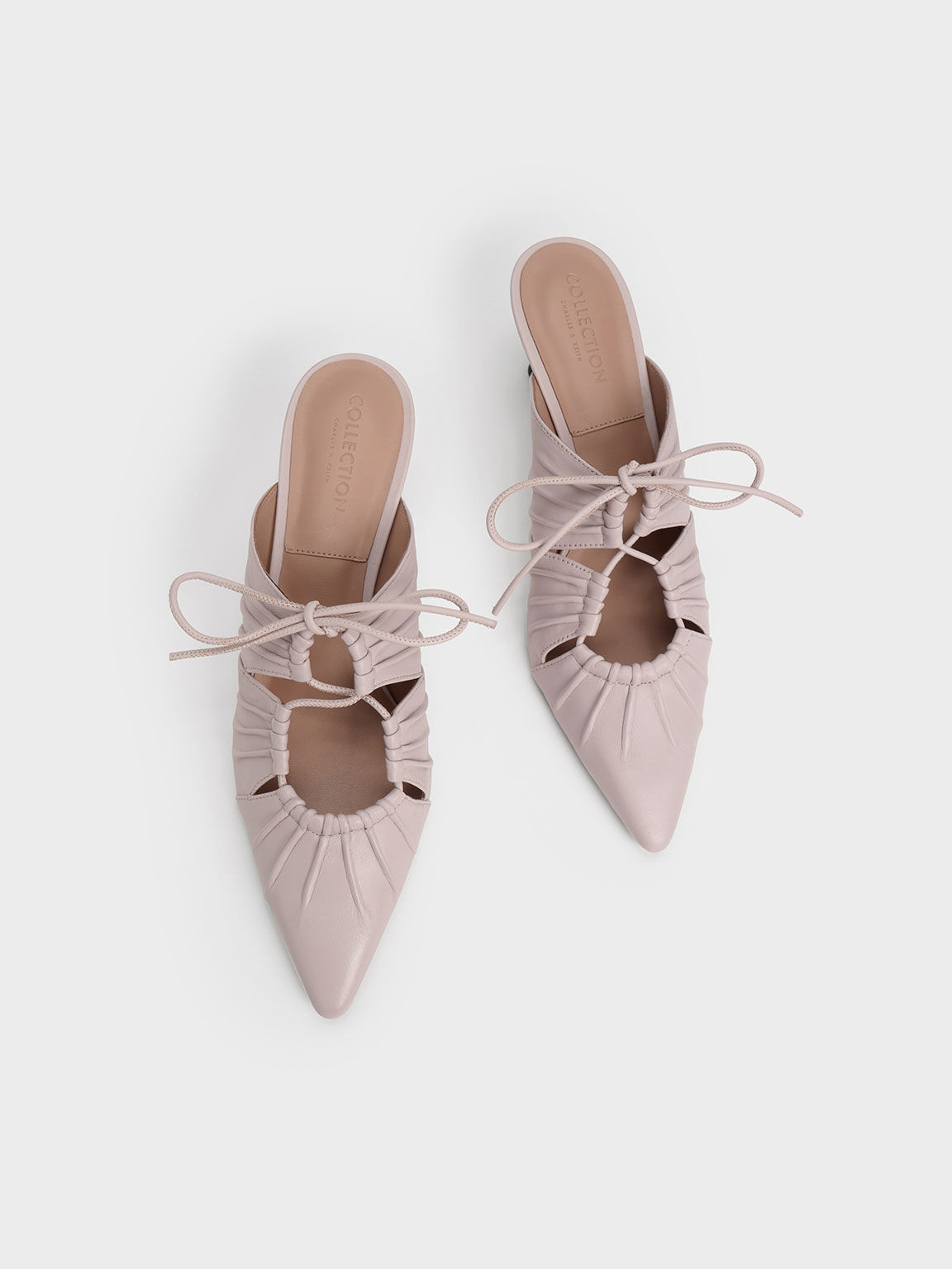 Landis Leather Ruched Bow-Tie Mules - Pink