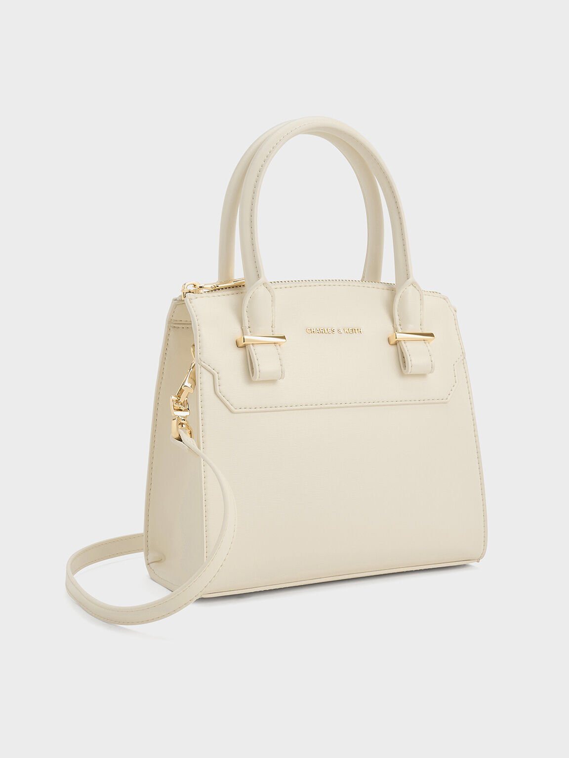 Bolso tote estructurado Temmie, Crema, hi-res