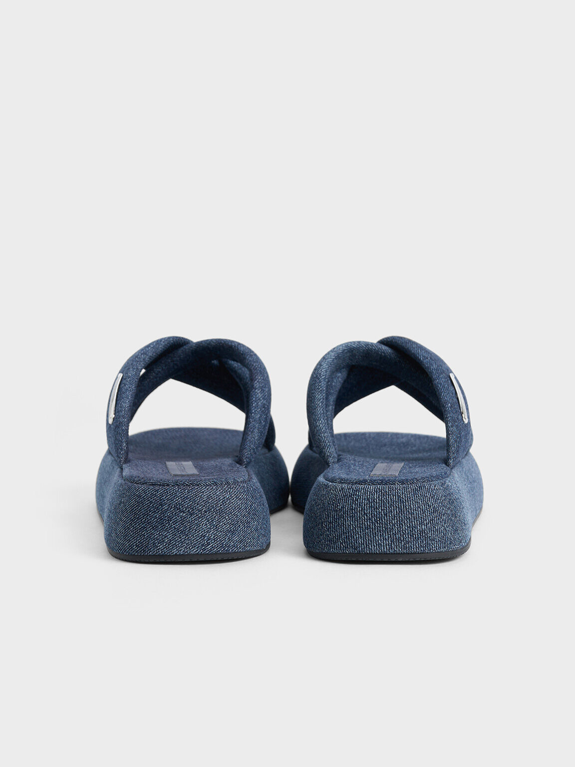 Denim Puffy Crossover-Strap Slide Sandals, Denim Blue, hi-res