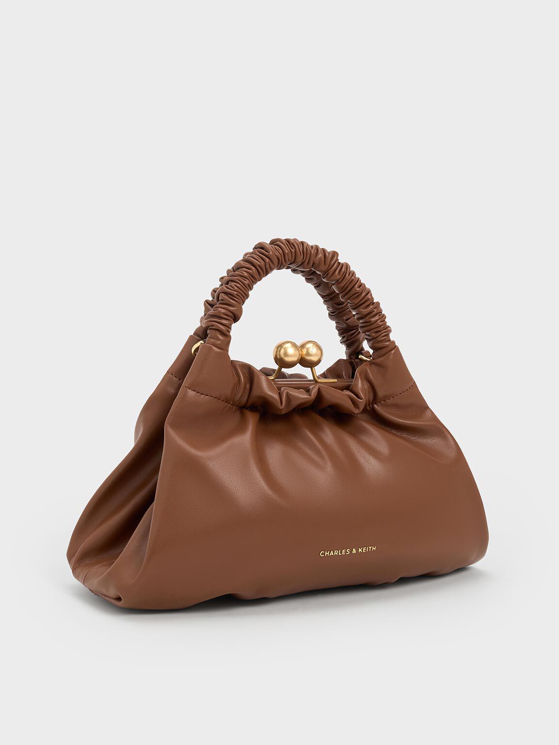 Eve Ruched-Handle Trapeze Bag, Chocolate, hi-res