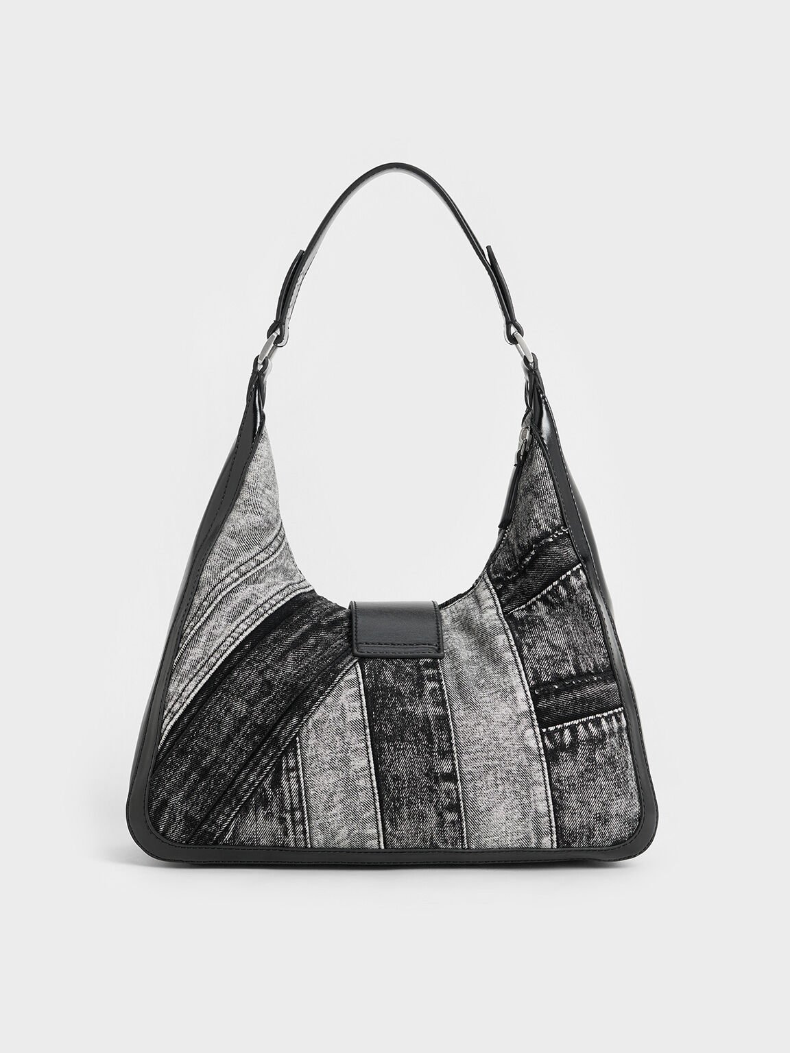 Bolso hobo Charlot de retacería denim, Noir, hi-res