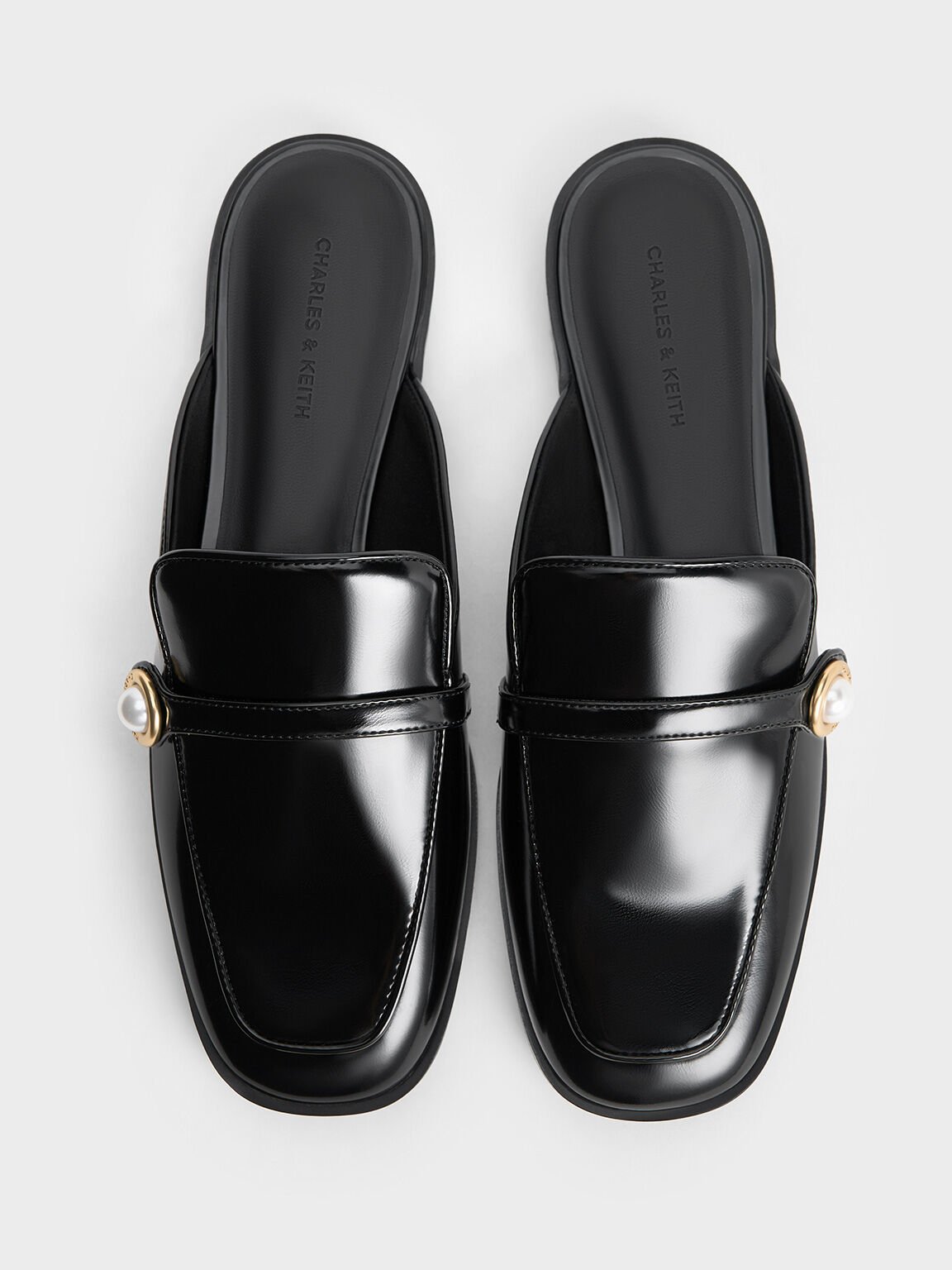 Pearl-Embellished Loafer Mules, Black Box, hi-res