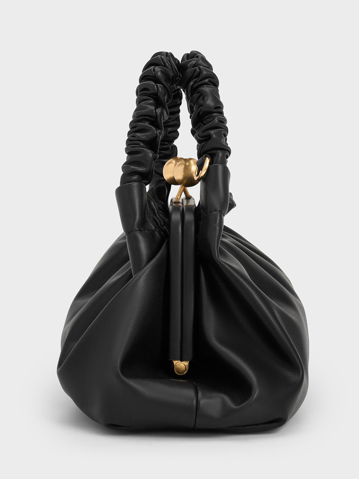 Eve Ruched-Handle Trapeze Bag, Black, hi-res