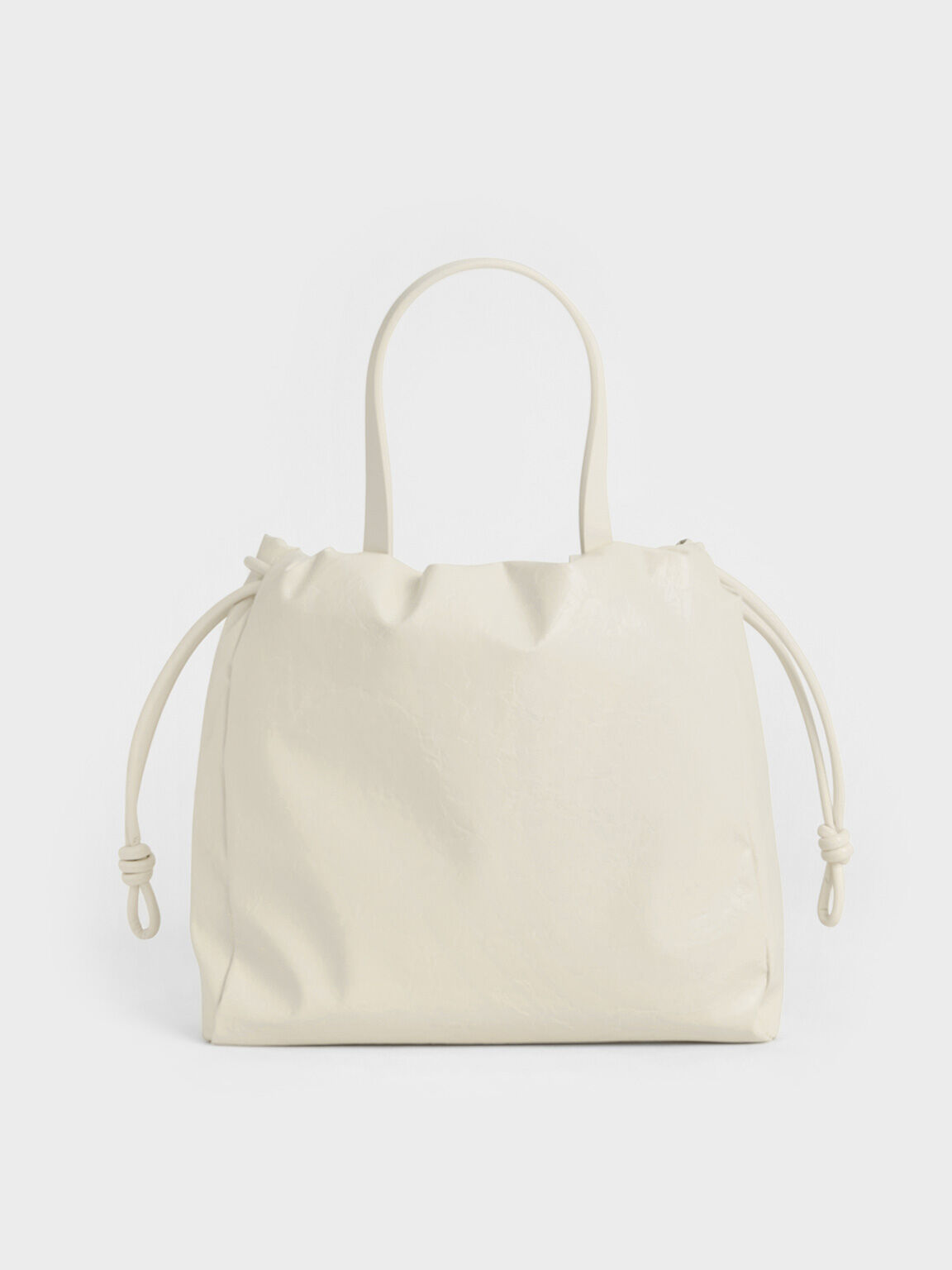 Mini Bethel Crinkle-Effect Ruched Drawstring Tote Bag, Cream, hi-res