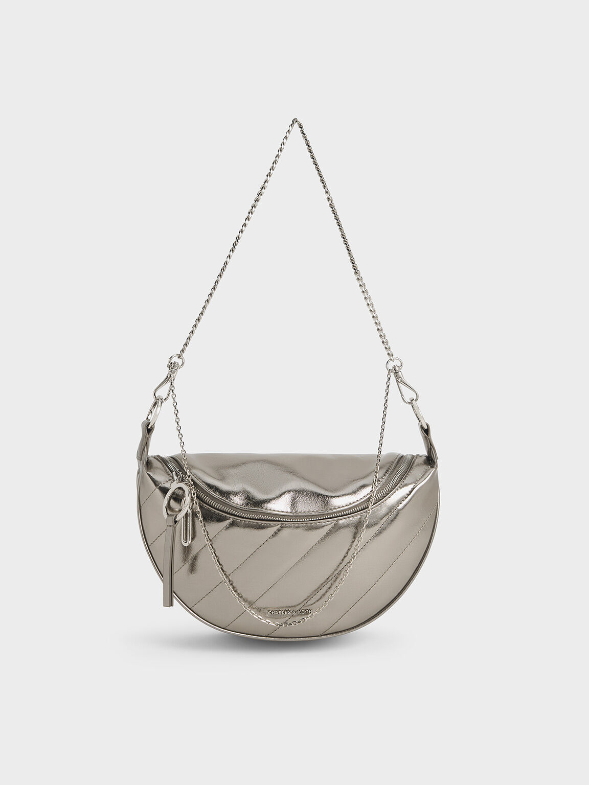 Bolso cruzado media luna Philomena metálico, Estaño, hi-res