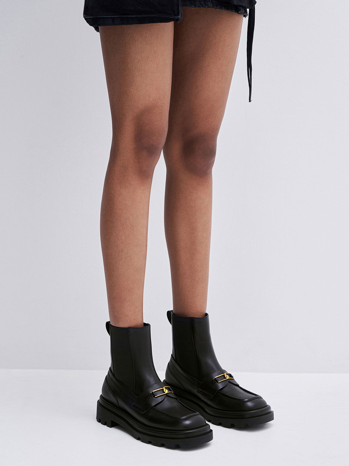 Gabine Leather Loafer Chelsea Boots - Black