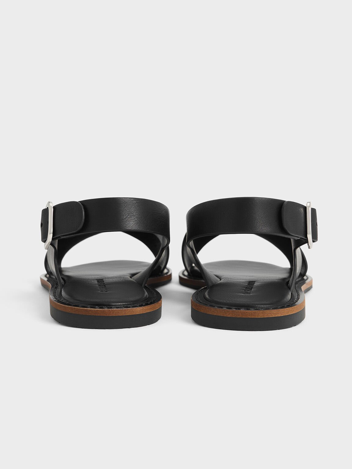 Crossover-Strap Slingback Sandals, Black, hi-res