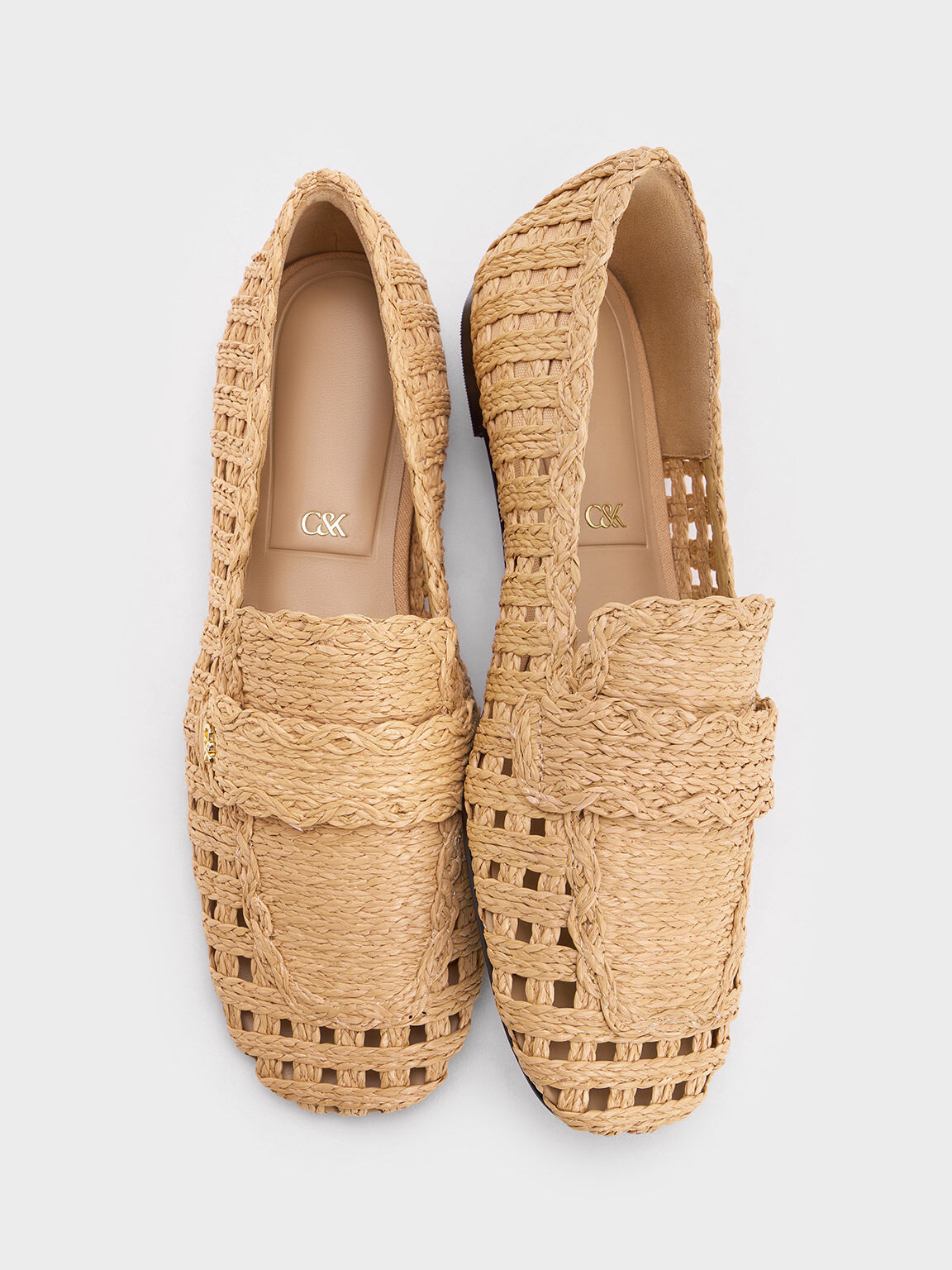Raffia Woven Loafers, Sand, hi-res