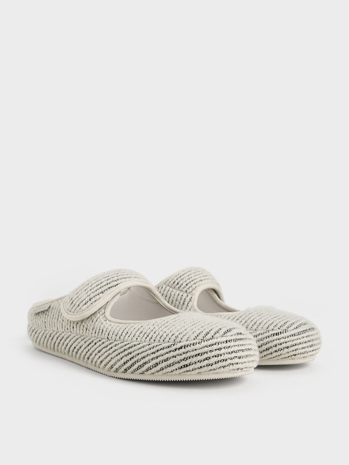 Zapatos planos slip-on Lumi a rayas, Blanco, hi-res