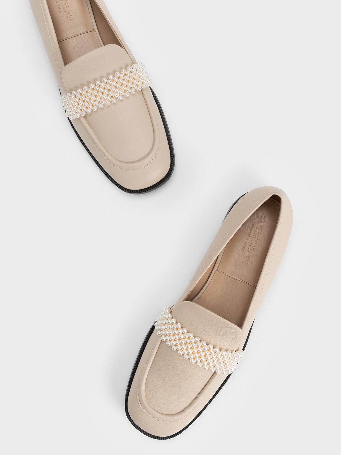 Beige Beaded Penny Loafers - CHARLES & KEITH ES