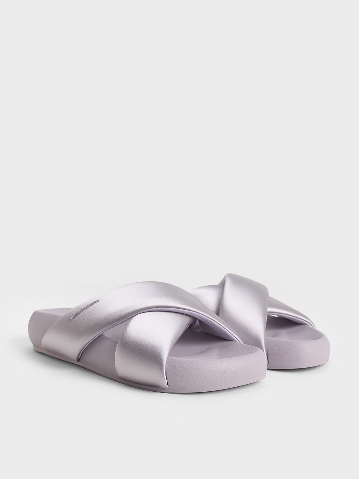 Lumi Satin Crossover-Strap Slide Sandals, Lilac, hi-res