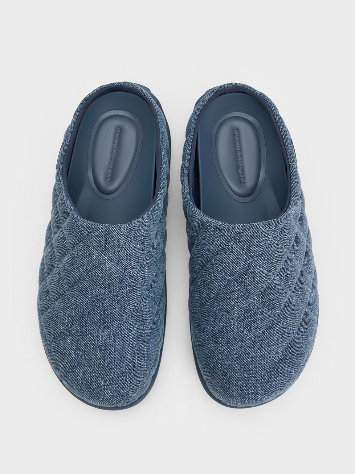 Mules matelassées à détail métallique, Bleu Denim, hi-res