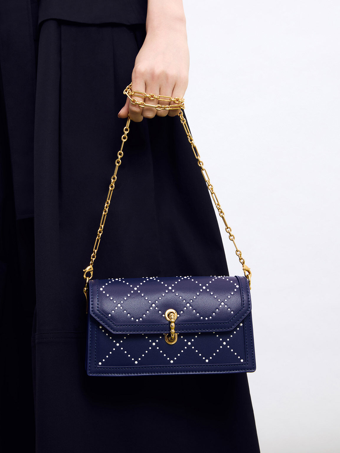 Navy Marietta Textured Quilted Crossbody Bag - CHARLES & KEITH SE