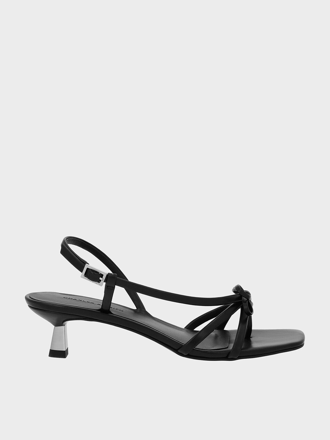 Bow Strappy Heeled Thong Sandals, Black, hi-res