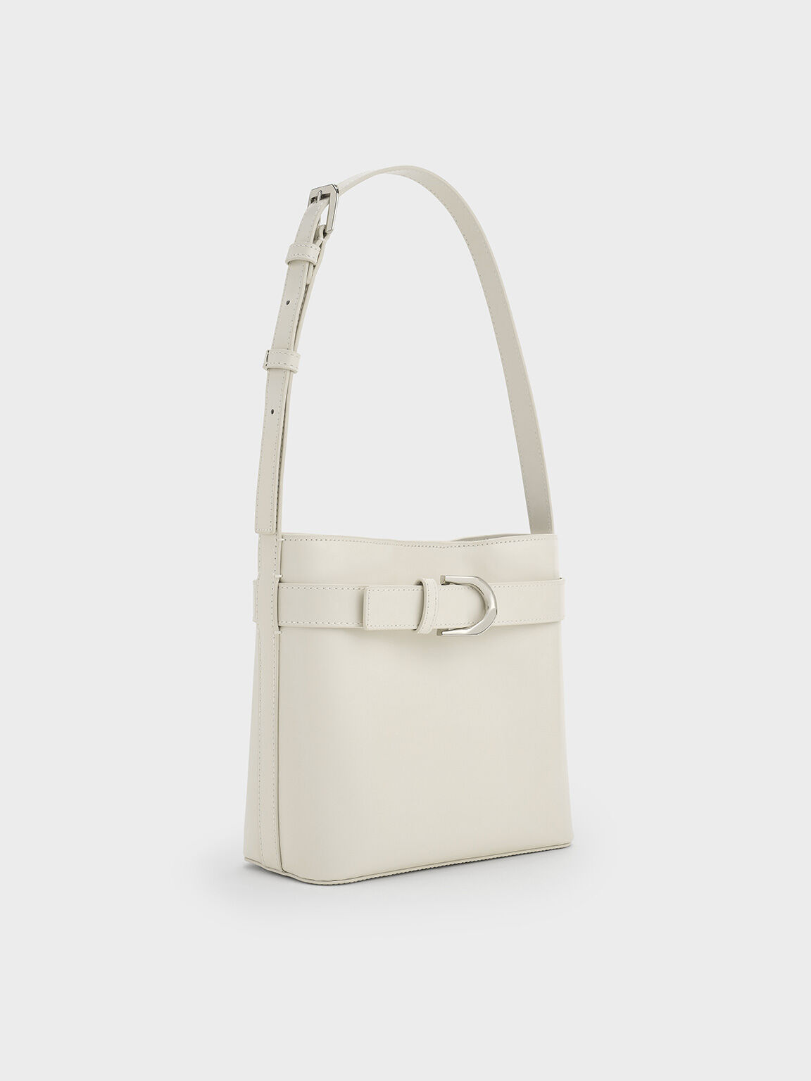 Gabine Leather Belted Bucket Bag, White, hi-res