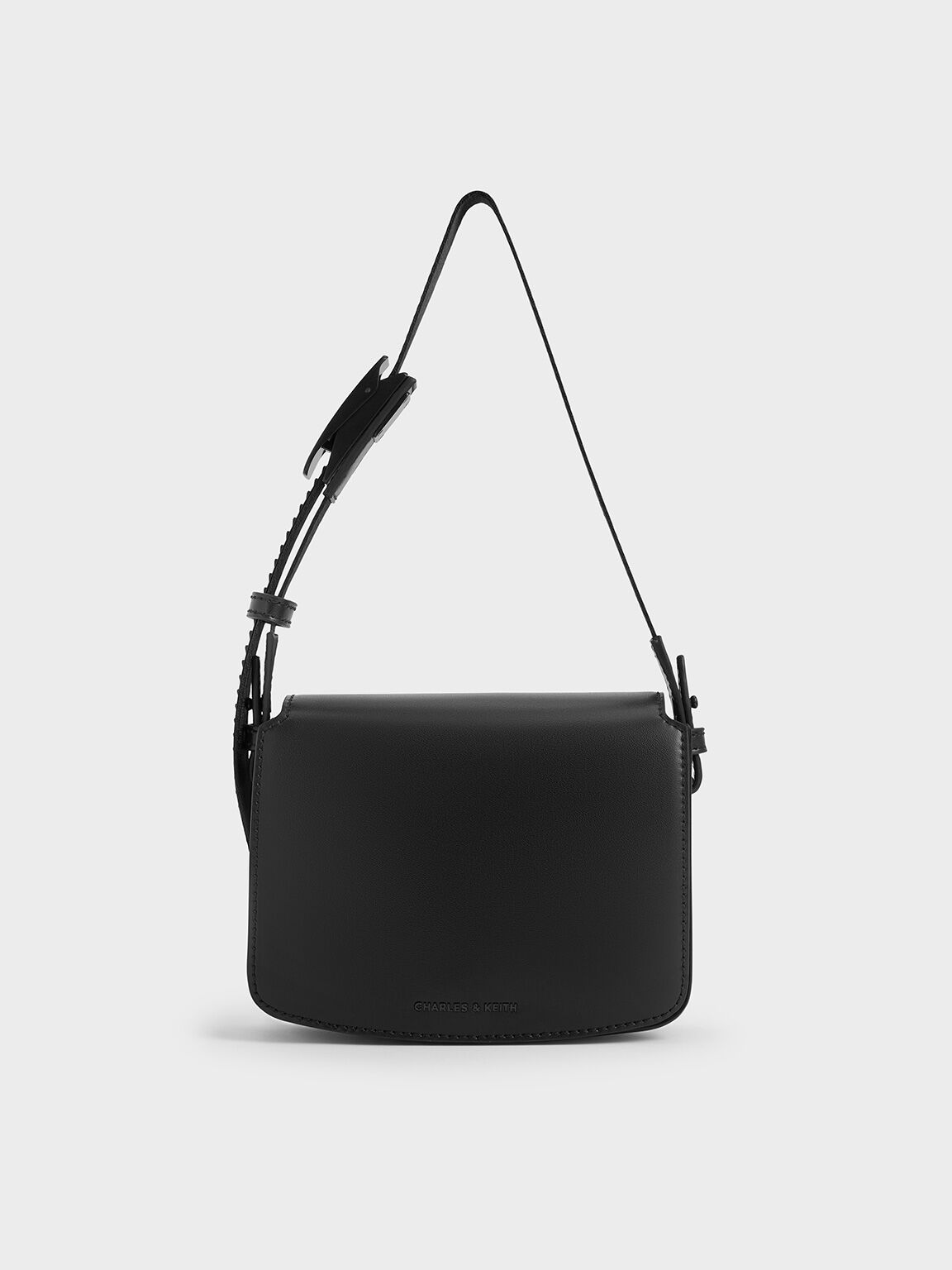 Boxy Front Flap Shoulder Bag, Jet Black, hi-res