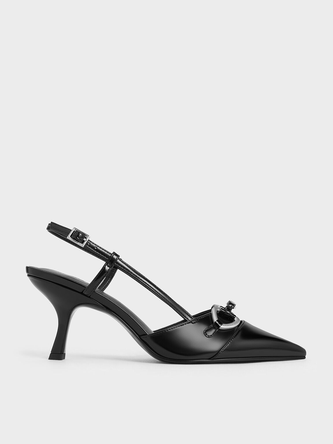 Metallic-Accent Slant-Heel Slingback Pumps, Black Box, hi-res