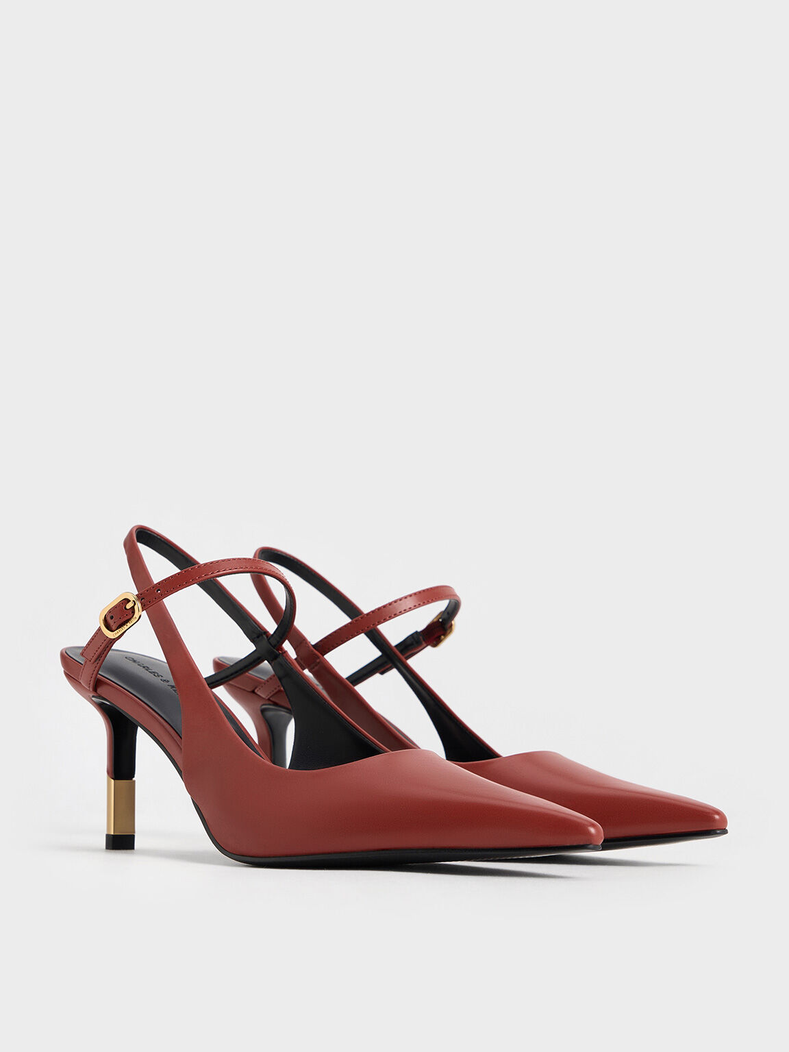 Two-Tone Heel Slingback Pumps, Red, hi-res