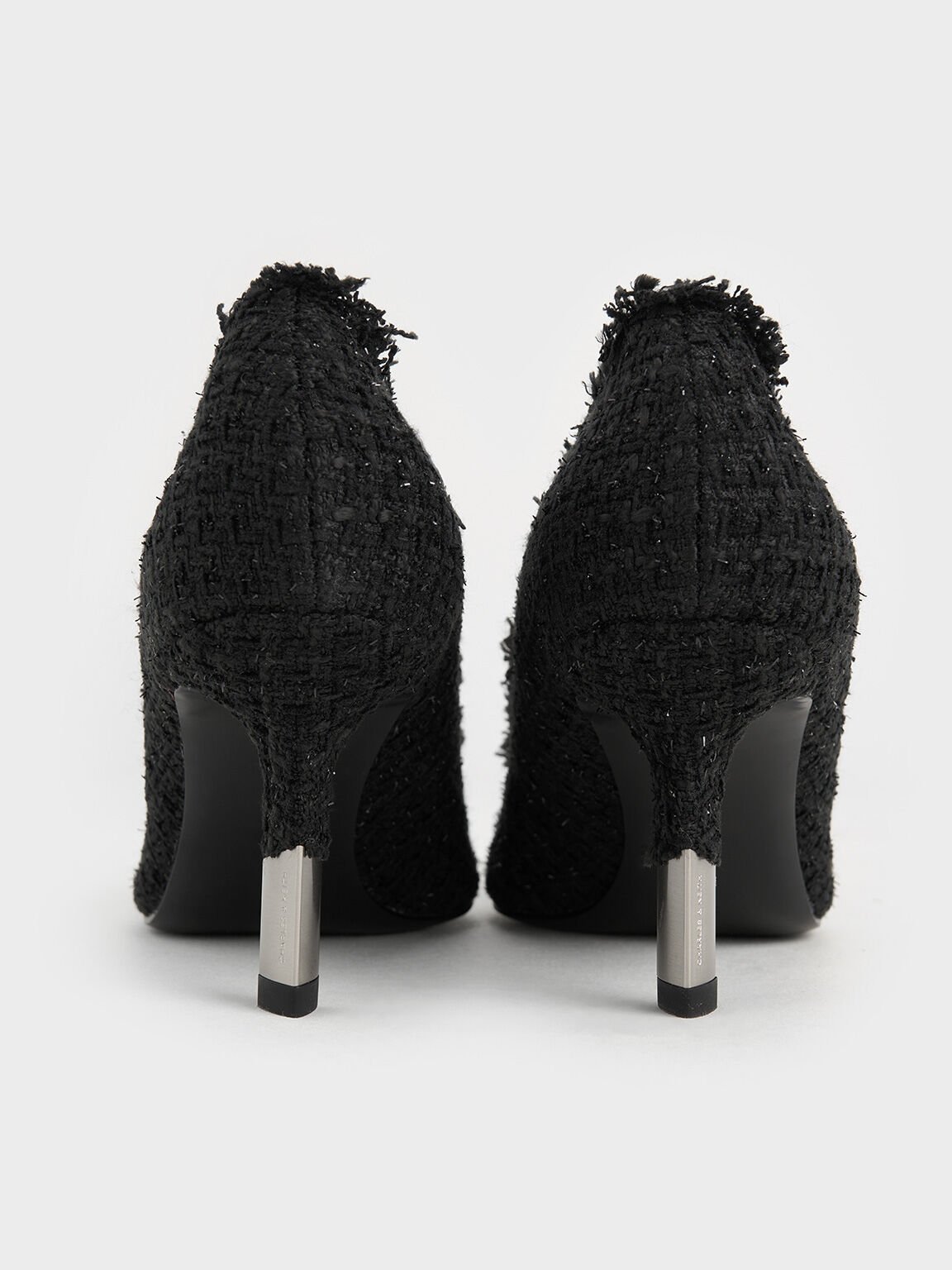 Tweed Pointed-Toe Stiletto Pumps, Black Textured, hi-res