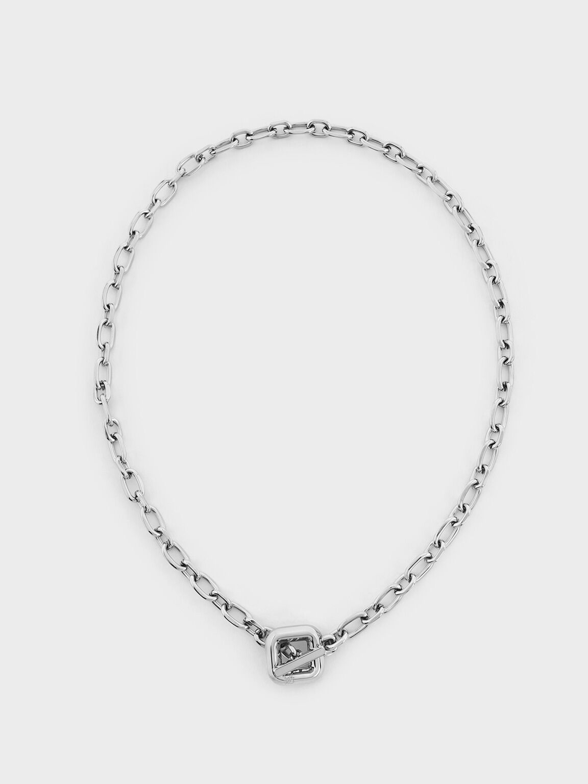 Collier chaîne à fermoir en T, Argent, hi-res